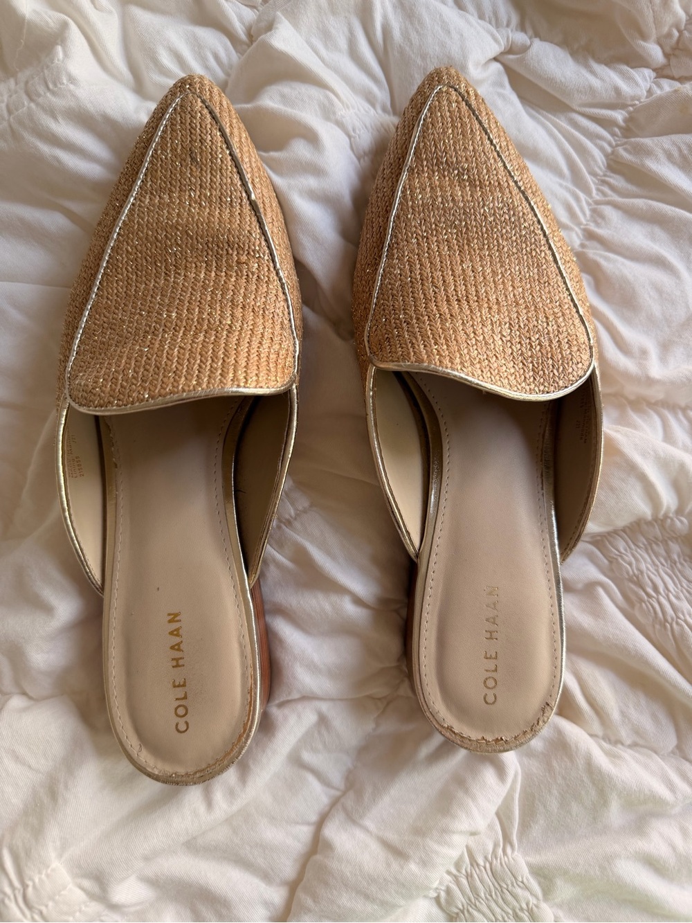 Cole Haan Tan Raffia Pointed-Toe Mule Slides - Picture 2 of 6